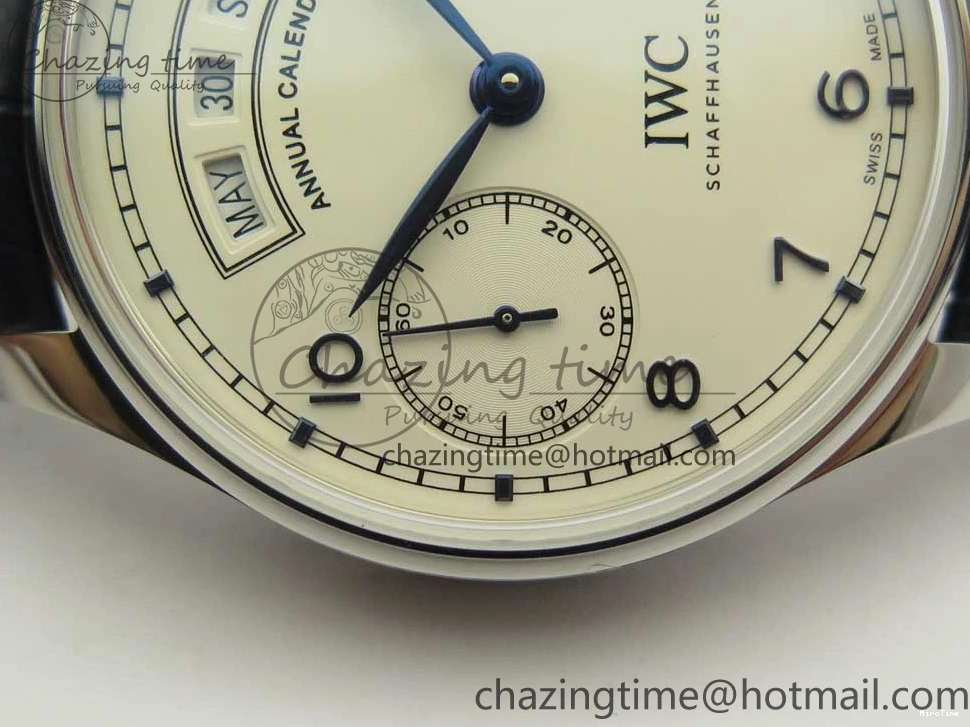 MIROTIME 1219 Affordable Portuguese Real PR Real Annual Calendar IW5035 ZF 1:1 Best Edition White Dial Blue Markers on Blue Leather Strap A 7143